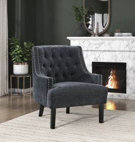 Modern Traditional Accent Chair Black Chenille Upholstery Button Tufted Solid Wood 1pc Living Room Furniture Modern Traditional Accent Chair Black Chenille Upholstery Button Tufted Solid Wood 1pc Living Room Furniture
